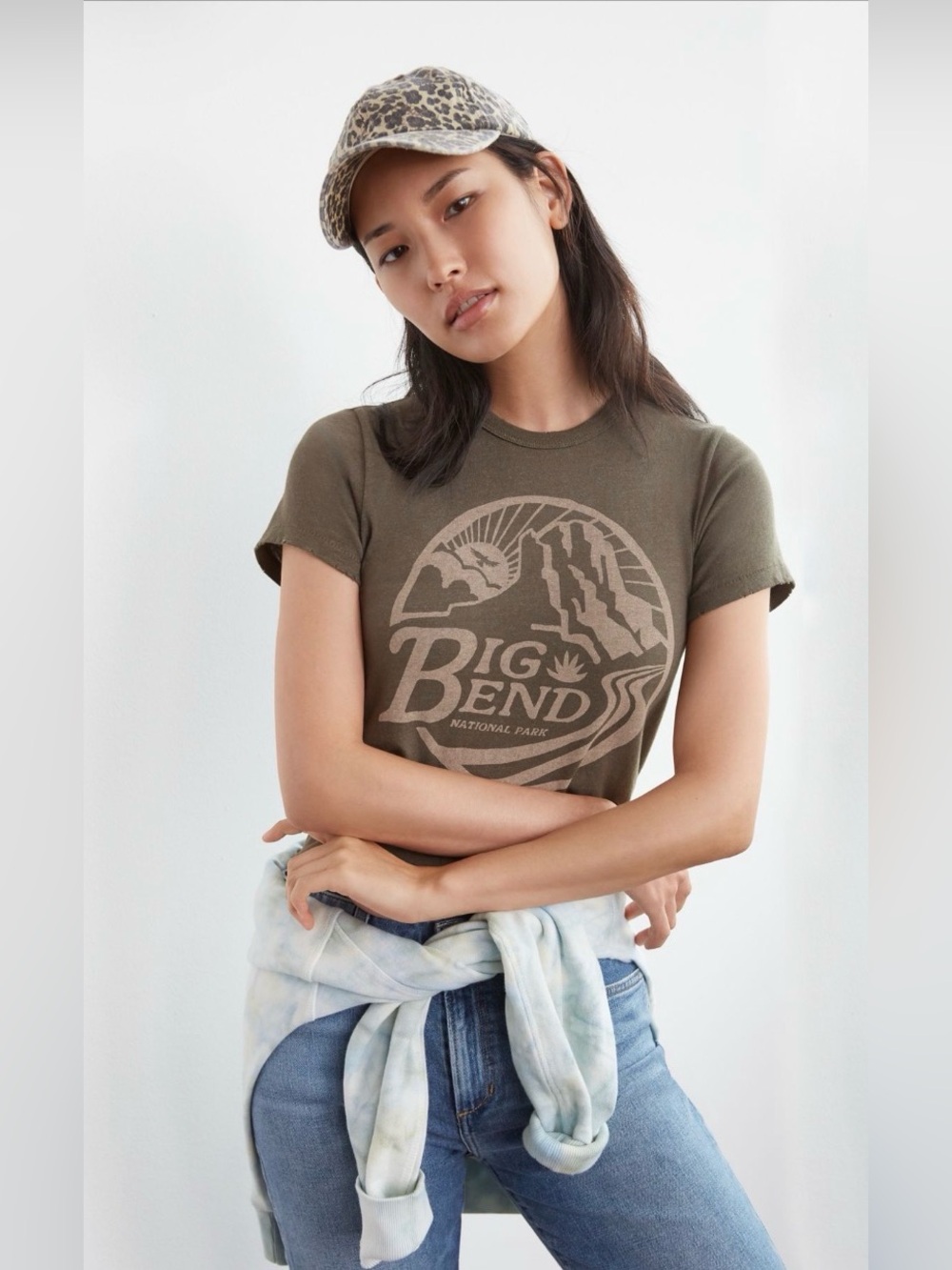 Junk Food for Anthropologie Big Bend Olive Green Distressed Graphic Tee Small